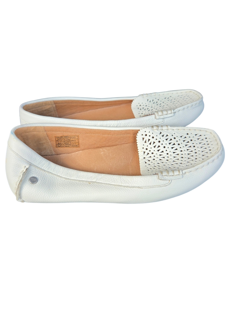 UGG White Perforated Leather Slip-On Loafers